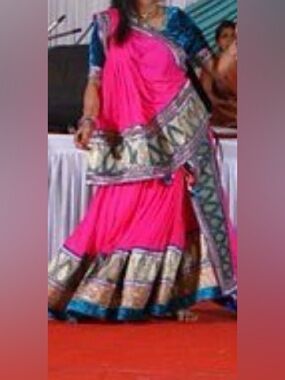Bright Pink Lehenga with Contrasting Border and blue blouse